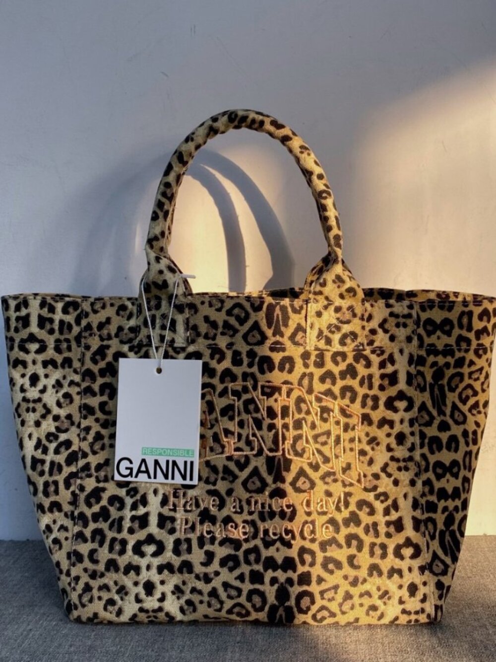 GANNI Leopard Print Canvas Tote Bag